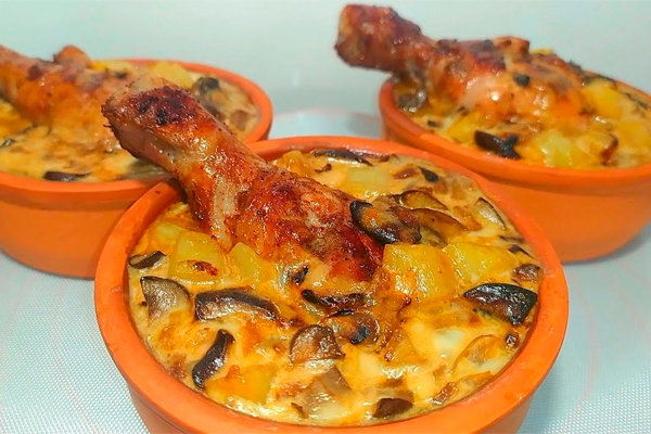 Куриные голени, запеченные с грибами
