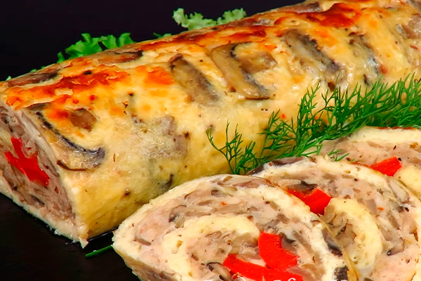 Сырный рулет с грибами